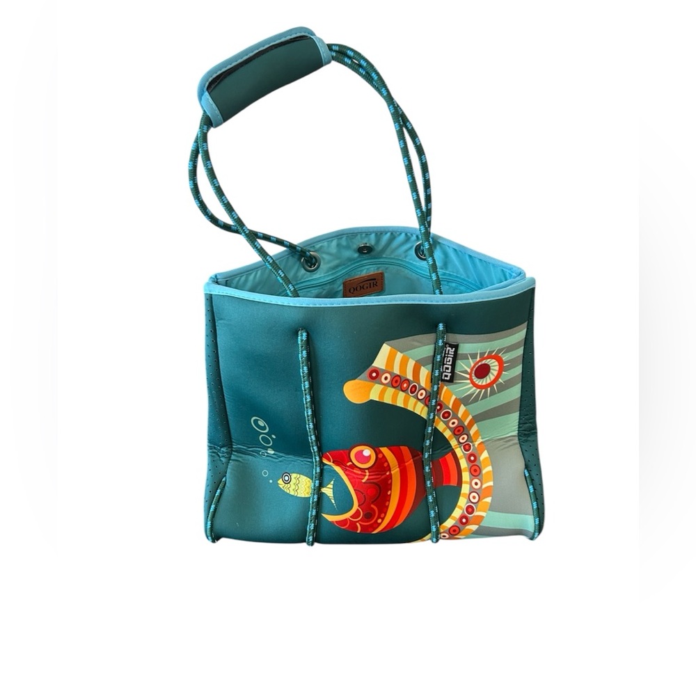 NEW Teal Fish Design Tote Bag Neoprene Large to X-Large summer beach pool resort - Picture 5 of 13